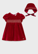 Load image into Gallery viewer, Velvet baby dress & bonnet