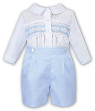 Load image into Gallery viewer, Sarah Louise boys blue smocking set.