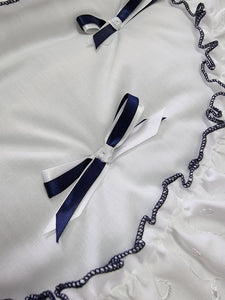 White/navy Pram Quilt and pillow case