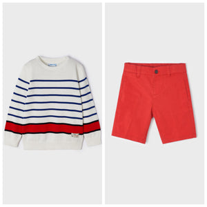 Red chino shorts & jumper top