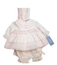 Load image into Gallery viewer, Pink baby dress, bonnet &amp; panty
