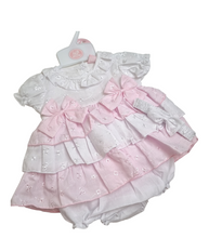 Load image into Gallery viewer, Pink baby dress, knickers &amp; hairband
