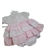 Load image into Gallery viewer, Pink baby dress, knickers &amp; hairband
