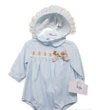 Load image into Gallery viewer, Blue spanish romper &amp; bonnet
