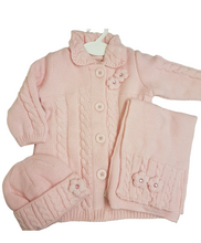 Load image into Gallery viewer, Knitted Pink baby coat set
