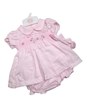 Load image into Gallery viewer, Pink newborn dress, knickers &amp; hairband

