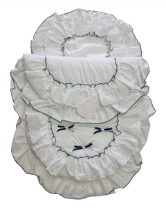 White/navy Pram Quilt and pillow case
