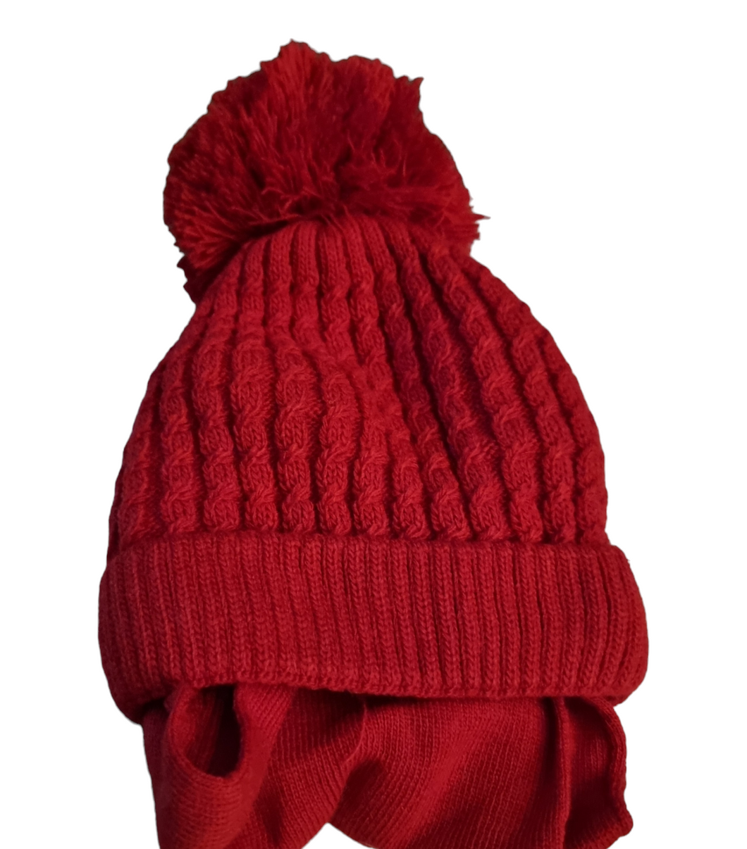 Red bobble hat and scarf