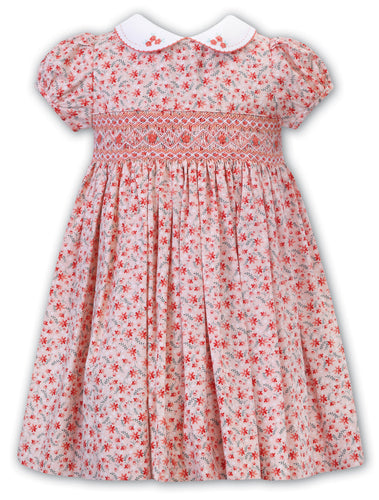 Peach floral smocked dress Sarah louise