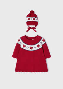 Red knit baby dress & hat