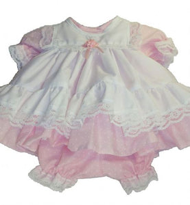 Handmade Frilly baby dress, apron & bloomers.