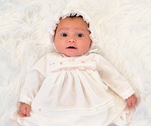Load image into Gallery viewer, Ivory/pink baby dress &amp; bonnet
