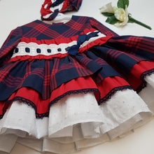 Load image into Gallery viewer, Miranda spanish red/navy dress &amp; bonnet
