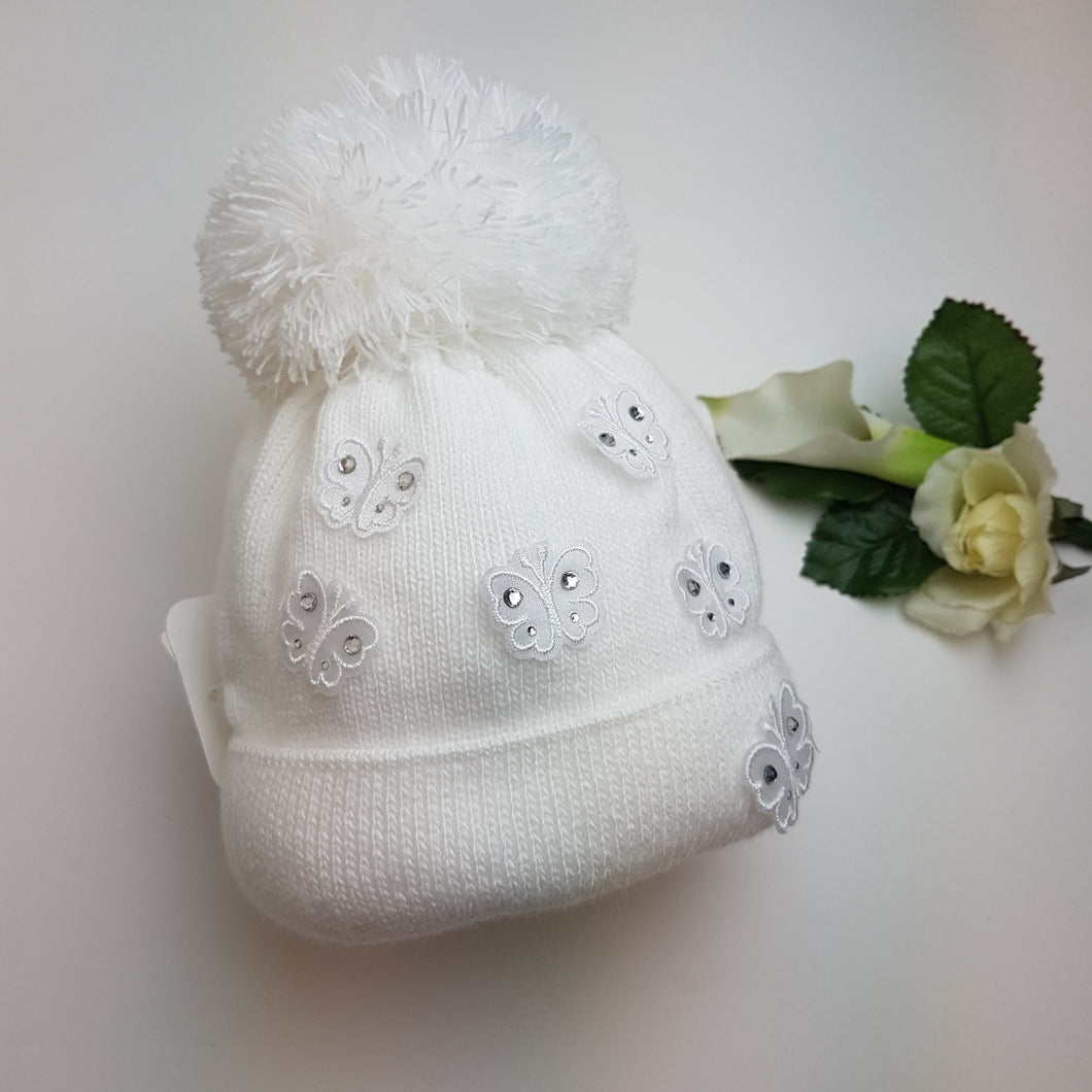 Baby girl large pom hat - butterfly
