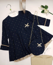 Load image into Gallery viewer, Navy/gold dress, tights, bag &amp; hairband
