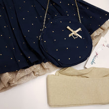 Load image into Gallery viewer, Navy/gold dress, tights, bag &amp; hairband
