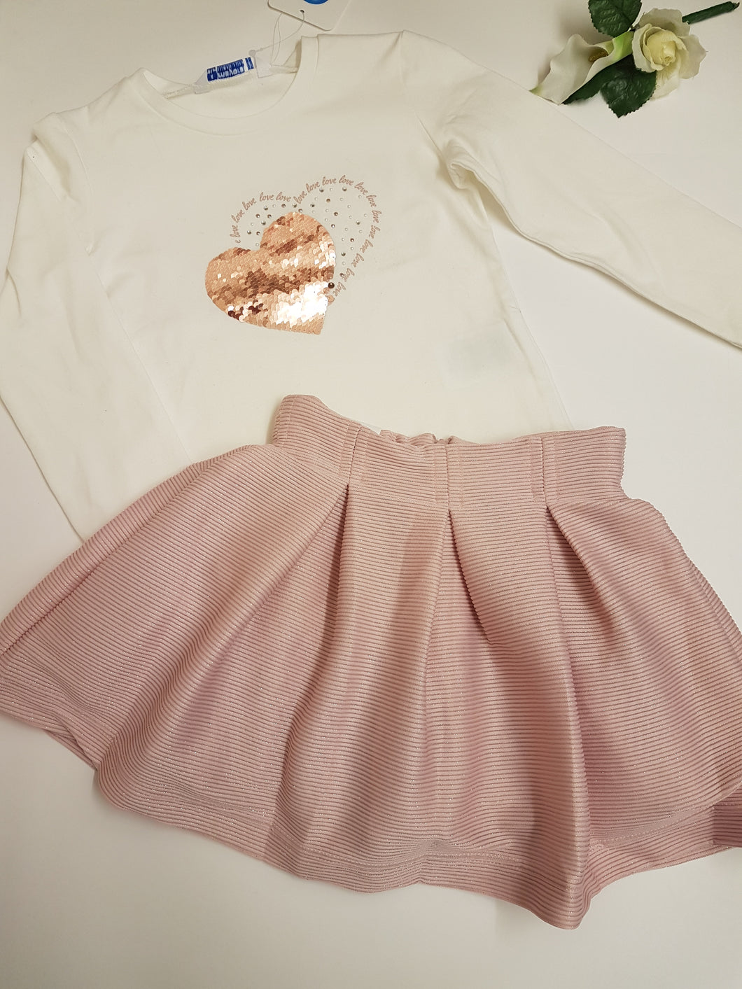 Heart top and skirt - pink 9 year