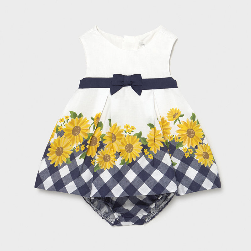 White/navy/yellow baby dress & knickers