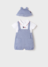 Load image into Gallery viewer, Blue short romper &amp; hat
