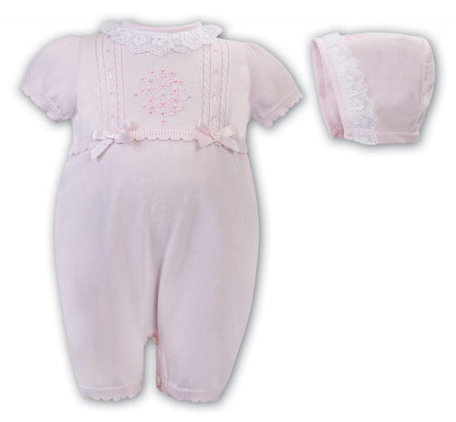 Sarah louise C2000 pink bubble romper & bonnet