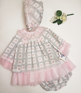 Spanish baby dress, knicker & bonnet set - 6 month