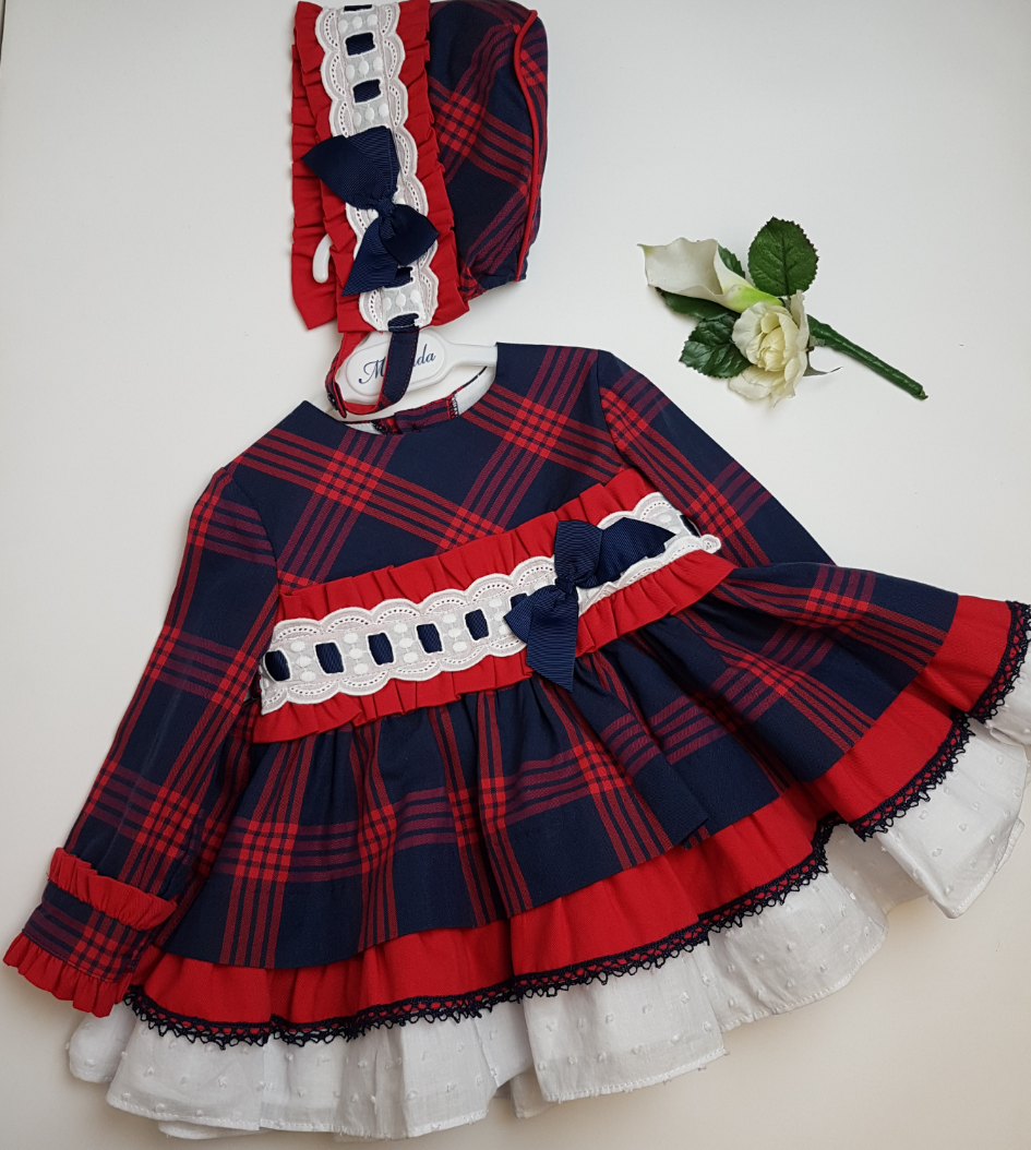 Miranda spanish red/navy dress & bonnet