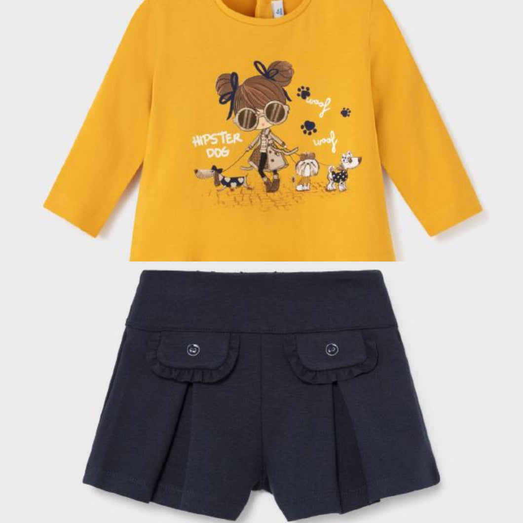 Mustard/navy toddler short set