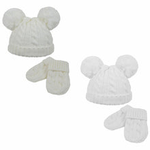 Load image into Gallery viewer, Baby double pom hat &amp; mitts set
