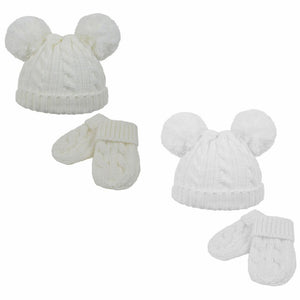 Baby double pom hat & mitts set