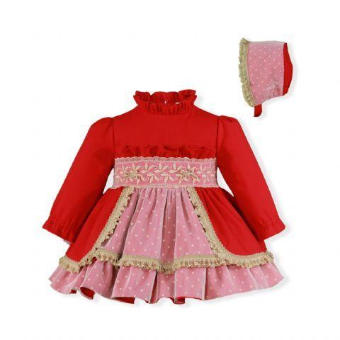 miranda red puffball dress and bonnet