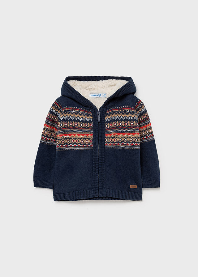 Jacquard knitted hooded jacket